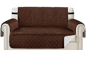 Teynewer Sofa Covers 100% Waterproof 2 Seater Sofa Slipcovers Reversible Washable Furniture Protector, Non-Slip Washable with Adjustable Elastic Straps Couch Settee Covers for Kids, Dogs, Pets, Brown