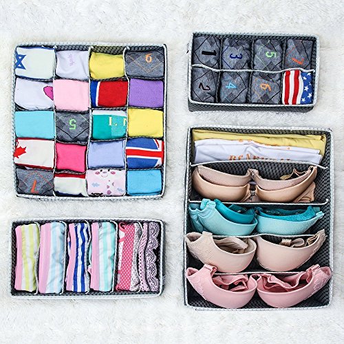 MIU COLOR® Aufbewahrungsboxen für Büstenhalter, Schublade Organizer, Schrank Organizer, Bra Unterwäsche 4er Set (Grau) - 7