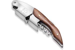 Kyraton Cavatappi da Cameriere Apribottiglie con Taglierina in Acciaio Inox Manico in Legno Cavatappi Classico All in One Apribottiglie Chiave del Vino per Beer Bar Ristorante Camerieri Set per 1
