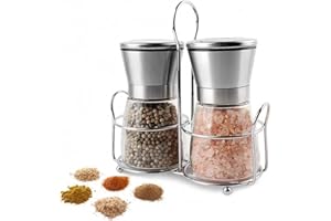 GENERIC Salt and Pepper Grinder Set, 2Pack Stainless Steel, Manual Salt and Pepper Mills with Adjustable Coarseness for Spices and Seeds Fits in Home, Kitchen, Outdoor(No Salt and Peppercorns) (Medium)
