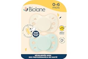 BIOLANE - Tétines anatomiques - Sucettes extra-fines - 0 à 6 mois - Vert et Beige - Téterelle plate et réversible- Confort optimal- Respect du développement bucco-dentaire