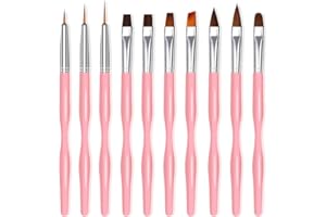 ZEOHBETY Nail Art Brushes Set, 10pcs Nail Design Painting Brushes, Professional Nail Art Design Brushes, Nail Fine Liner Brushes, Pink