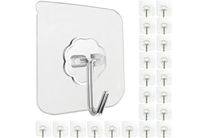 Jiaweixiang 24 Pack Heavy Duty Self Adhesive Hooks - 33lb Max, Transparent, Waterproof, Sticky Wall Hooks for Keys, Bathroom, Shower, Outdoor, Kitchen, Door, Home Improvement, Utility