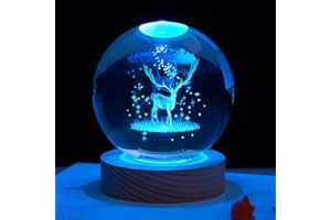 HADAVAKA Modello 3D della Sfera di Cristallo della Galassia, 7 Colori Che Cambiano Luce con Base A LED, Modello di Pianeti da 8 Cm, Scena Notturna Creativa Astronomia 3D Luce Notturna Luminosa (Deer)
