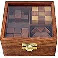 Ajuny Wooden Puzzle Games Box Set - Challenging Brain Teasers 3D Puzzles for Teens and Adults with Decorative Storage Box Glass Lid Interlocking Games for IQ Test Handcrafted Game Gifts
