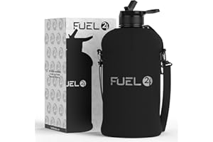 Fuel24 Jug with Insulated Sleeve & Removable Shoulder Strap | 2.2 Litre Water Bottle | Extra Strong Material | Drop Proof, Pop or Straw Cap | 2.2L Large Gym Sports Bottle | BPA FREE (Straw, Stealth)