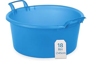 TOMAINO - Bacinella Bucato in Plastica Rigida Tonda - Contenitore Portabiancheria Multiuso per Casa, Lavaggio Panni e Cane - Catino per Bucato 18 lt Ø 45 cm