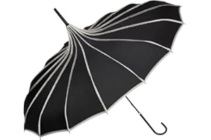 VON LILIENFELD Paraguas de Iluvia Largo Calidad Grande Sombrilla Nupcial Boda Mujer Pagoda Justine negro