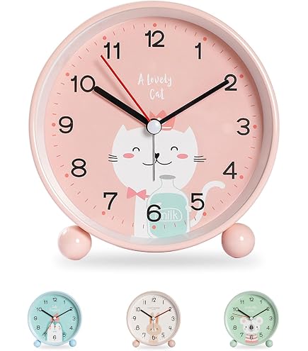 Réveil Enfant Idota Sans Tic-Tac - Veilleuse, Design Cerf Rose, Apprentissage Heure Analogique