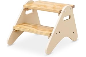 B. spaces Stabiler Tritthocker Kinder aus Holz – Hocker, Schemel mit 2 Stufen – Kindermöbel cremeweiß für Bad, Küche, Kinderzimmer ab 2 Jahre, Klein