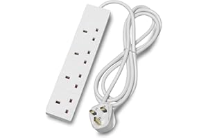 STATUS 4 Way Socket Extension Lead, 1m Cable Multi-Plug Power Strip for Home & Office Use, Wall Mountable in White (4WS1M20)