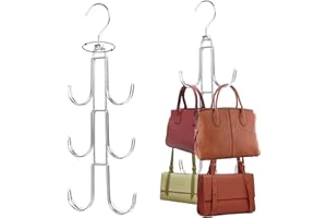 HMIEPRS 2 Pack Purse Hanger Organizers for Closet, Hanging Bag Holders with 6 Hooks, Rotatable Hanging Handbag Holder, Space Saving Hangers, Storage Organizer Rack for Bags and Accessories