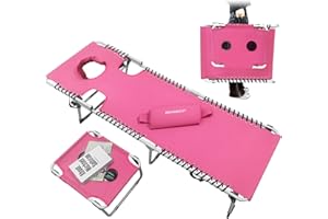 ‎WKFAMOUT WKFAMOUT Sonnenliege Klappbar mit Loch für Gesicht und Arme 5-Stufig Verstellbarer Rückenlehne Strandliege Campingliege Gartenliege Relaxliege mit Klapptisch Kissen 190x59CM Rosa
