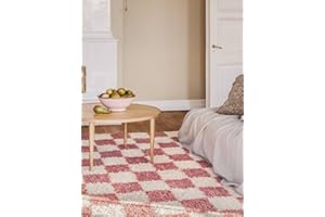 ‎RUGVISTA RugVista Chessie, Teppich, 200 x 140 cm, Rechteckig, Hoher Stapel, Wohnzimmer, Schlafzimmer, Nur chemische Reinigung, Oeko_tex_100, Rosa/Off Weiß
