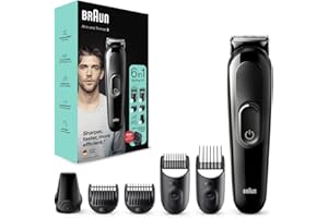 Braun 6-in-1 All-in-One Series 3, Male Grooming Kit with Beard Trimmer, Hair Clippers & Precision Trimmer with Lifetime Sharp Blades, 5 Attachments, Gifts for Men, UK 2 Pin Plug, MGF3335, Black Razor
