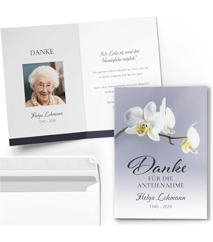 10 Personalisierte Trauer-Danksagungskarten – Mit Eigenem Text & Foto, Inkl. Umschläge, Made In Germany