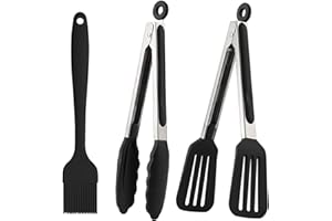 SunAurora Pinzas para Barbacoa, Juego de Pinzas de Cocina, Pinzas para Parrilla de Silicona Inoxidable para Hornear, Ensaladas, Buffet