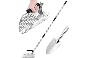 TRVL FIELDER Long Handle Sand Scoop, Heavy Duty Metal Detecting Sand Scoop mit Langem Griff, Edelstahl Strand Sand Scoop Handheld mit Langem Stahlgriff Pole Design, Ideal für Unterwasser-Schatzsuche