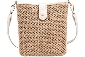 Ulisty Damen Klein Faux Stroh Tasche Mini Gewebt Eimer Tasche Sommer Strandtasche Mode Schultertasche Umhängetasche Handtasche