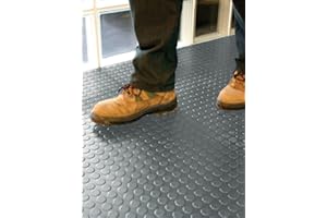 COMERCIAL CANDELA FELPUDOS Y ALFOMBRAS Revêtement en caoutchouc antidérapant | Sol en caoutchouc PVC gris, 1 mm, design boutons, 140 x 200 cm