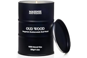 M&SENSE Candele profumate al legno di oud Cera di soia naturale, 320g Candela di latta per un'accogliente decorazione della casa, lunga durata fino a 70 ore, regali unici di candele per uomini donne