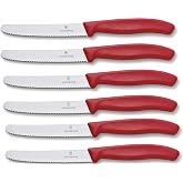 Victorinox 6 adet sofra bı&ccedil;ağı - mutfak bı&ccedil;ağı - k&uuml;&ccedil;&uuml;k ekmek bı&ccedil;ağı Swiss Classic tırtıklı - İsvi&ccedil;re yapımı - kırmızı