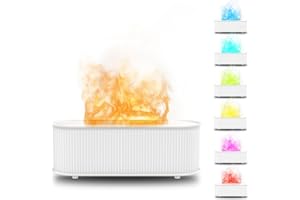 Bigqin Diffusore di Oli Essenziali con Colorato Fiamma,300ml Bruciatori per oli essenziali,Diffusore di aromi Luce LED a 7 Colori,Lampada Notturna per Camera da Casa,Ufficio,Idea Regalo（Bianco）