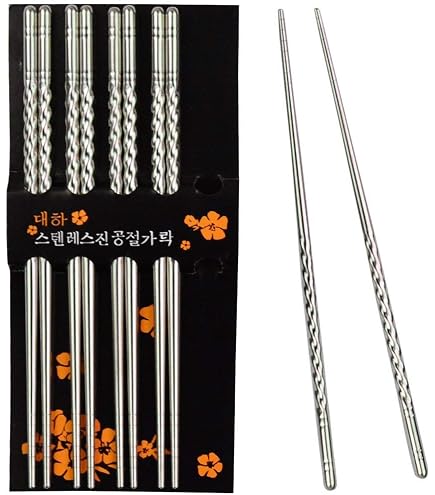 Set di cucchiaini di bacchette coreane, in acciaio inox, riutilizzabili, ideali per il regalo Happy Face & Hangul inciso (argento