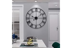 HAITANG Grande orologio da parete rotondo in stile vintage in metallo silenzioso senza tick alimentato a batteria 40 cm 47 cm 60 cm orologio con numeri romani soggiorno arredamento camera da letto
