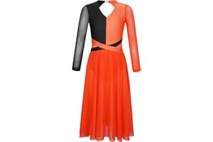 Oyolan Kinder Mädchen Ballettkleid Lyrisch Tanz Kleid Ballettkleid Langarm Ballettanzug mit Mesh Rock Gymnastik Kleid Tanz Kostüme