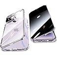 Jonwelsy Anti Peeping Case for iPhone 14 Plus (6.7"), 360 Degree Front and Back Privacy Tempered Glass Cover, Anti SPY Screen, Anti Peep Magnetic Adsorption Metal Bumper for iPhone 14 Plus (Purple)