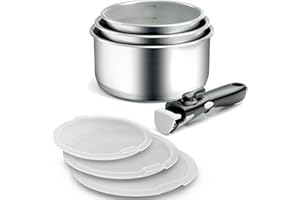 Backen 291107, Set de Casseroles 16,18,20cm, Inox, 7 Pièces, Induction, 1poignée amovible, 3 Couvercles Hermétiques, Empilable, Compatible lave-vaisselle, Polyvalence, Gain de place, Garantie 5 ans.