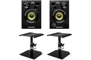 KIRSTEIN Hercules DJMonitor 32 Tischstativ Set (kompaktes Aktiv-Lautsprecher Paar mit 15W pro Satellit, 3"-Tieftöner & dualem Bass-Schacht im praktischen Set inkl. 2 Tischstativen für Studiomonitore) Schwarz