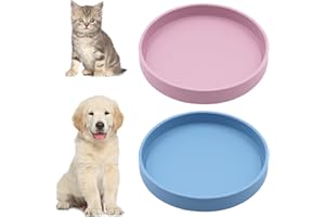 FINEASY 2Pcs Silicone Shallow Cat Bowl, Whisker Friendly Feeding Dish for Dry and Wet Food, Water Bowl for Cats and Dogs