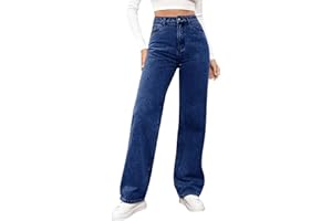 ZTFYKLIN Jean Femme,Taille Haute Coupe Droite Straight Jeans,Mode Baggy Jambes Jean,Taille Elastique Large Pantalon Femme Casual Loose Fit Pants