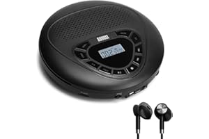 August SE10-Przenośny odtwarzacz CD z głośnikiem-wyjście AUX i odtwarzacz MP3 do domu i samochodu,do lekcji,dysk i karta Micro SD,korektor,antywstrząsowy,mały, bateria,dla dorosłych lub dzieci-czarny