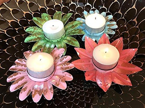 S/4 Vintage Flower Floating Water Tealight Metal Wedding Diwali Candle Holders