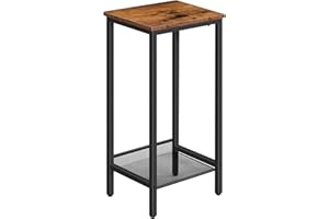 HOOBRO EBF03DH01 Wysoki stolik pomocniczy, przemysłowy stolik telefoniczny, wąski stolik nocny z regulowaną półką siatkową, 2-poziomowy mały stolik kawowy do przedpokoju, salonu, szafka nocna