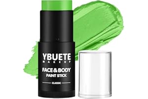 YBUETE Light Green Face Body Painting Stick, Professional Green Full-coverage Cream Face Paint for St. Patrick's Day Halloween SFX Witch Monster Cosplay Makeup, Washable Body Paint for Adult Carnival