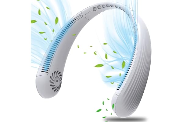 HNGEMSY Ventilateur cou Portable,USB Ventilateur 4000mAh Rechargeable sans lame Silencieux personne Collier Ventilateur Nuque Refroidisseur 3 Vitesses, pour Bureau (Blanc)