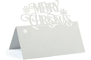HOMO TRENDS 50pcs Christmas Table Name Place Cards, Merry Christmas Name Place Cards for Table Setting, White Name Place Card Holders for Xmas Party Favor Decoration or Wedding Supplies