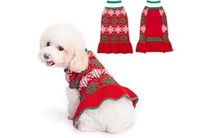 KOOLTAIL Dog Jumper Snowflake Winter Clothes - Christmas Dog Dresses Warm Knit Sweater, Cute Xmas Suit for Small Dogs Puppies