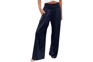 RUITOTP Pantalon Femme Grande Taille Pantalon Fluide Oversized Elastique Pantalon Décontractée High Waisted Plaine Pantalons Randonnée avec Poches Pantalon Tailles