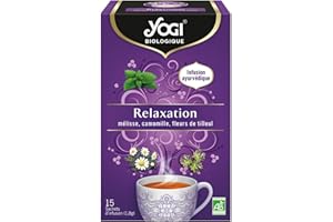Yogi Biologique Relaxation, Infusion 100% Bio Mélisse, Camomille et Fleurs de Tilleul, 15 Sachets thermosoudés et sans agrafe, 21.6 g, 310816