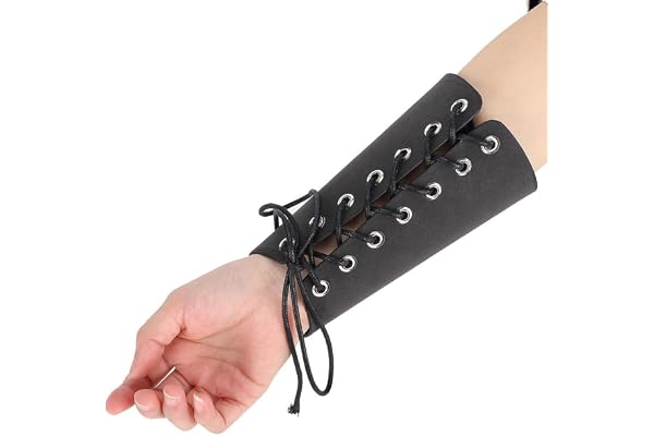 Médiévaux pour Femmes Hommes, Brassards de Garde-bras de Tir à L'arc Noir Manchettes en Cuir Wrap Gauntlet Brassards Viking, pour Tir à L'arc Classique Chasse Renaissance