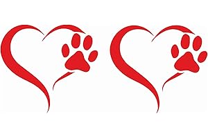 Finest Folia - Set di 2 adesivi a forma di zampa di cane e cuore, 10 x 11 cm, per auto, moto, computer portatile, mobili (K017 Rosso carminio)