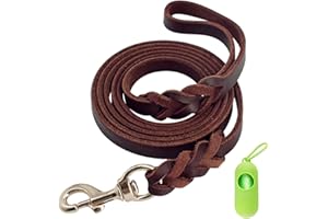 TVMALL Guinzaglio in Pelle per Cani 1,2m / 1,6m / 2,1m - Addestramento Intrecciato a Mano - Cintura in Corda di Sicurezza per Taglia Media e Grande da Compagnia