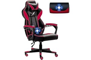 Bonzy Home Racing Gaming Chair for Adults with Massage, Ergonomic Video Game Chair Reclining Gamer Chair with Swivel Computer Chairs Height Adjustable for Kids Boys Girls Teens, Red
