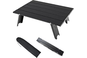 AKOFIC Tavolo da Campeggio Mini Pieghevole, Tavolo da Spiaggia Portatile Leggero in Alluminio Tavolino Arrotolabile, Tavolo da Picnic Compatto per Esterna Barbecue Spiaggia Viaggi Escursioni (Nero)