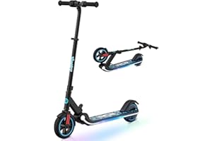 RCB Patinete Eléctrico para Niños 6-12 Años, 150W Motor - Máx.16 Km/h - Luz LED Arcoíris - Plegable - Pantalla LED - Velocidad y Altura Ajustables, Regalo para niños y Adolescentes